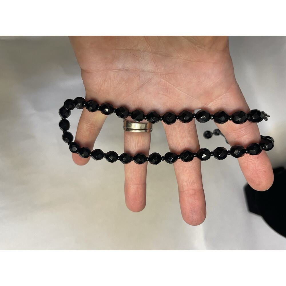 Miriam Haskell Black Faceted Art Glass Bead Necklace Hook Extender Signed View 4